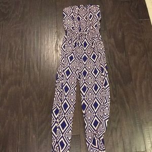 Blue & white geometric jumpsuit